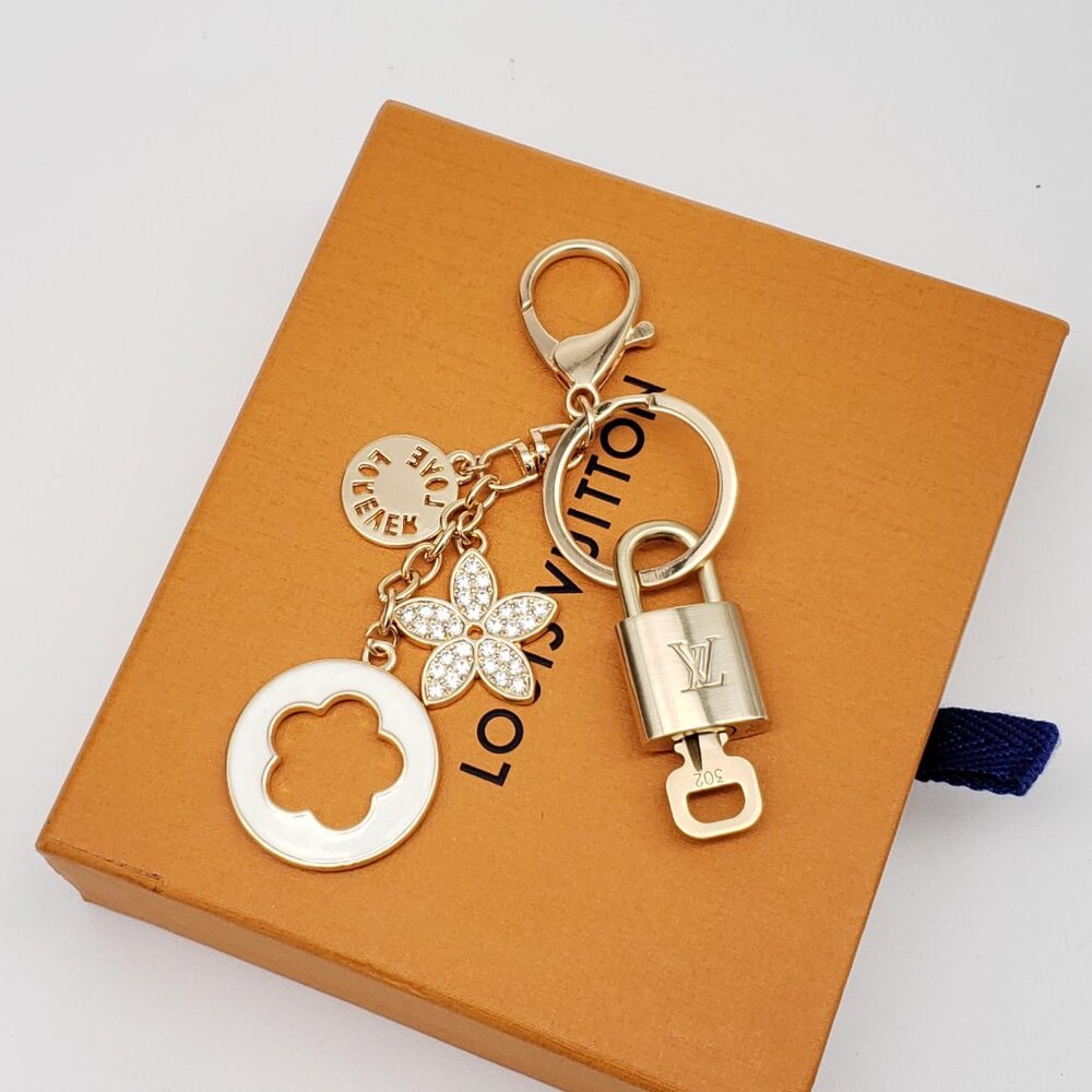 Authentic Louis Vuitton Gold Lock & Box w/ Unbranded Flower Bagcharm